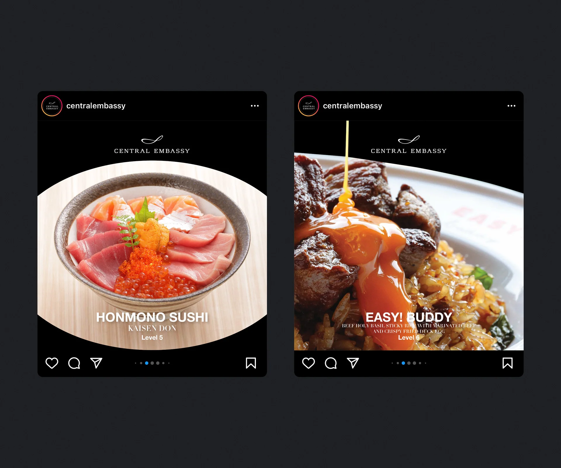 Central Embassy food posts in Instagram mockups